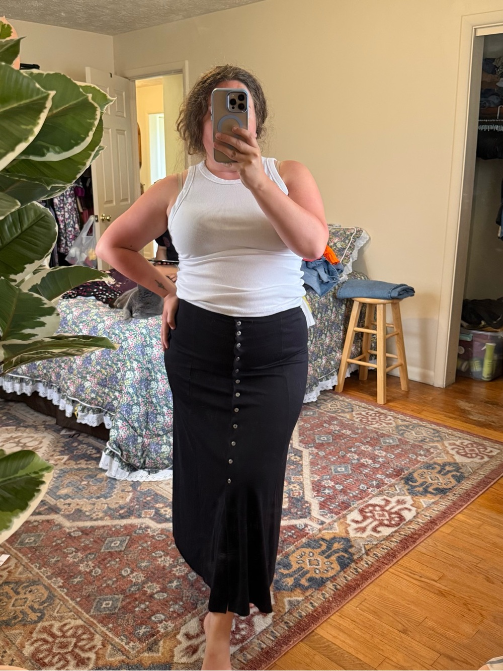 Jazz Sport vintage 90s black button down midi skirt